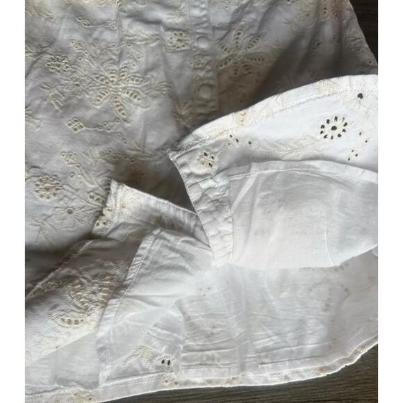 Solitaire Women Denim Dress S White Floral Belted Short Sleeve w/ Pockets - Picture 8 of 16